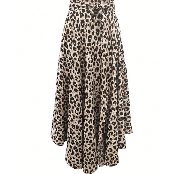 Classic Leopard Print High Waisted Split Thigh Pockets Maxi Skirt - Picture 4 of 5